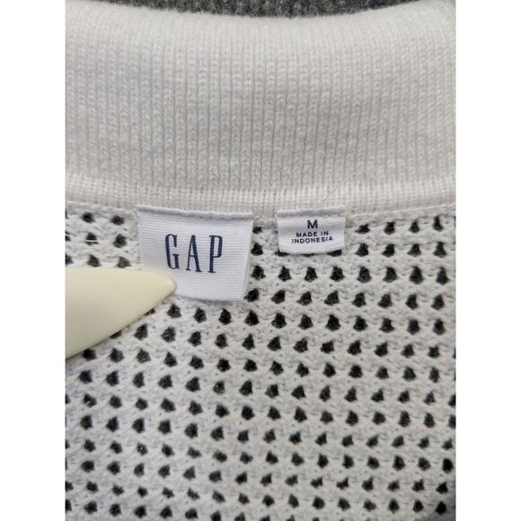 GAP Open Knit Top Womens Medium Relaxed Stripe Crochet Collared Sweater Prep - Picture 4 of 12